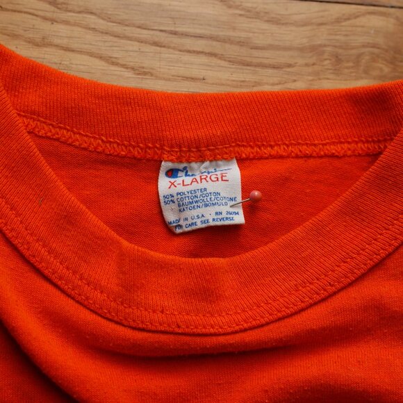 Vintage Champion Blank Single Stitch T Shirt Medium Large Orange Blue Bar - Picture 1 of 5